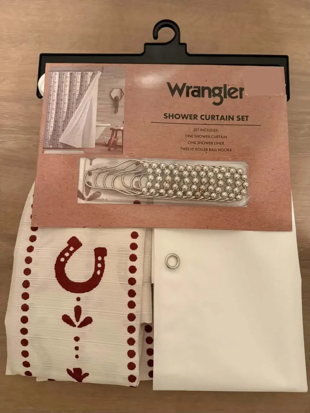 Wrangler Stables Stripe Red Shower Curtain Set with Liner and Hooks